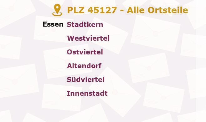 Postleitzahl 45127 Essen, Nordrhein-Westfalen - Alle Orte und Ortsteile