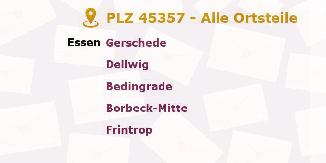 Postleitzahl 45357 Essen, Nordrhein-Westfalen - Alle Orte und Ortsteile