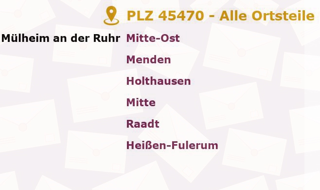 Postleitzahl 45470 Mülheim, Nordrhein-Westfalen - Alle Orte und Ortsteile