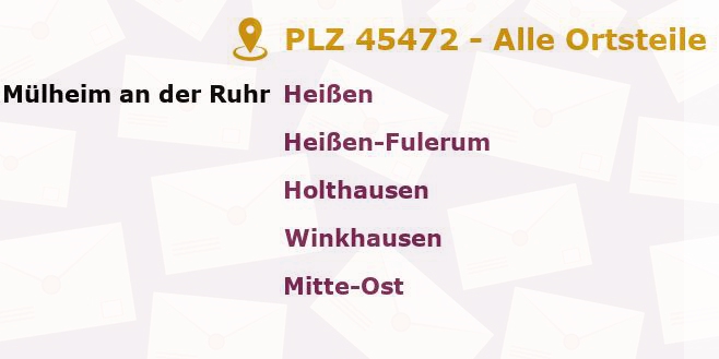 Postleitzahl 45472 Mülheim, Nordrhein-Westfalen - Alle Orte und Ortsteile