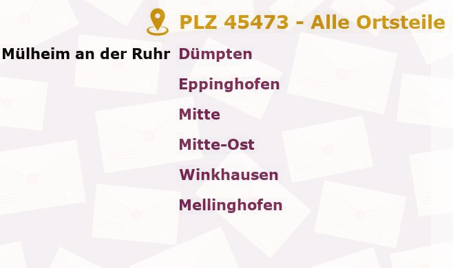Postleitzahl 45473 Mülheim, Nordrhein-Westfalen - Alle Orte und Ortsteile