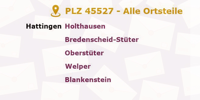 Postleitzahl 45527 Hattingen, Nordrhein-Westfalen - Alle Orte und Ortsteile