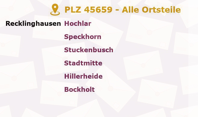 Postleitzahl 45659 Recklinghausen, Nordrhein-Westfalen - Alle Orte und Ortsteile