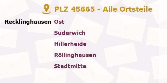 Postleitzahl 45665 Recklinghausen, Nordrhein-Westfalen - Alle Orte und Ortsteile