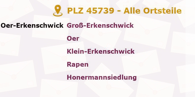 Postleitzahl 45739 Oer-Erkenschwick, Nordrhein-Westfalen - Alle Orte und Ortsteile