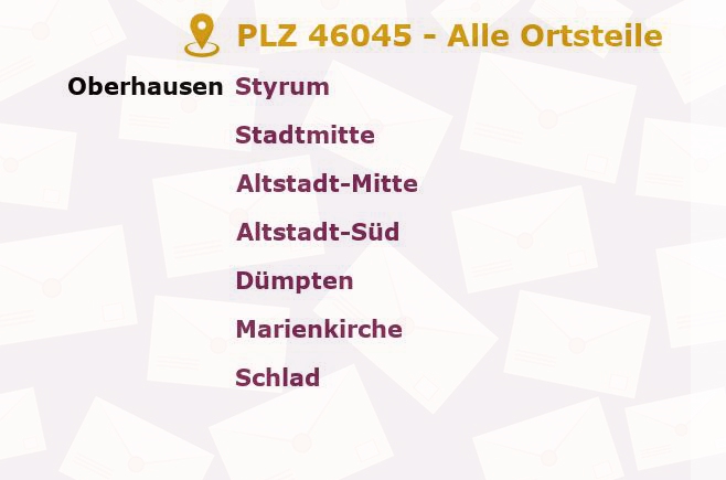 Postleitzahl 46045 Oberhausen, Nordrhein-Westfalen - Alle Orte und Ortsteile