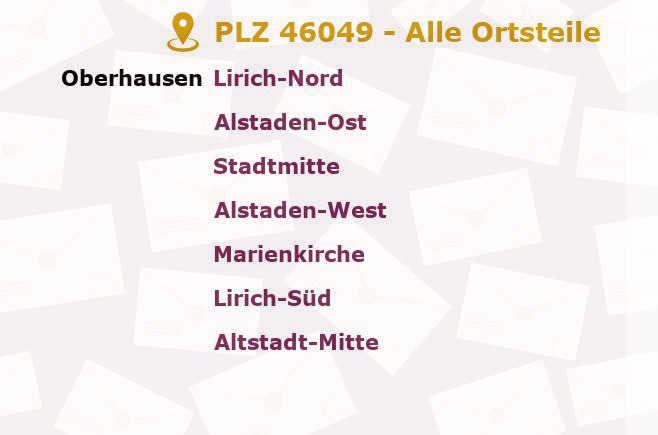 Postleitzahl 46049 Oberhausen, Nordrhein-Westfalen - Alle Orte und Ortsteile
