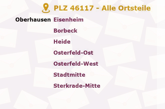 Postleitzahl 46117 Oberhausen, Nordrhein-Westfalen - Alle Orte und Ortsteile