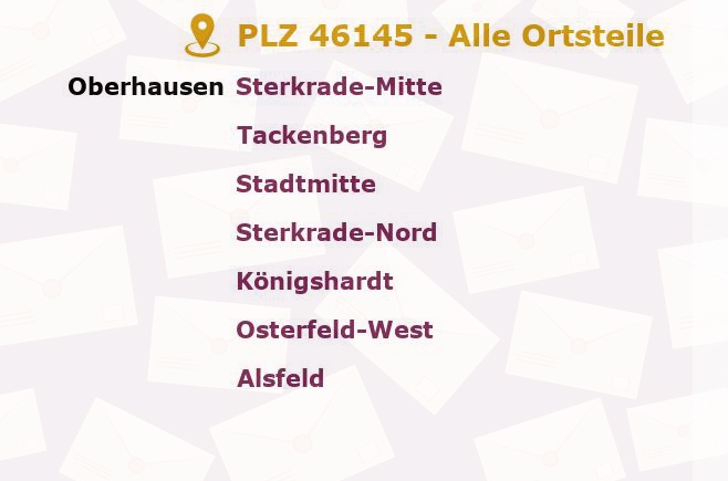 Postleitzahl 46145 Oberhausen, Nordrhein-Westfalen - Alle Orte und Ortsteile