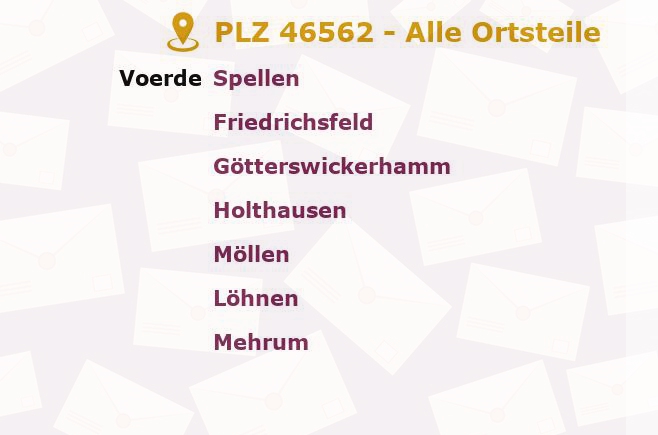 Postleitzahl 46562 Voerde, Nordrhein-Westfalen - Alle Orte und Ortsteile