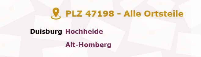 Postleitzahl 47198 Duisburg, Nordrhein-Westfalen - Alle Orte und Ortsteile