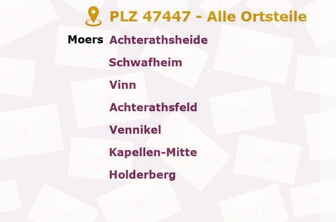 Postleitzahl 47447 Moers, Nordrhein-Westfalen - Alle Orte und Ortsteile