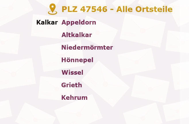 Postleitzahl 47546 Kalkar, Nordrhein-Westfalen - Alle Orte und Ortsteile