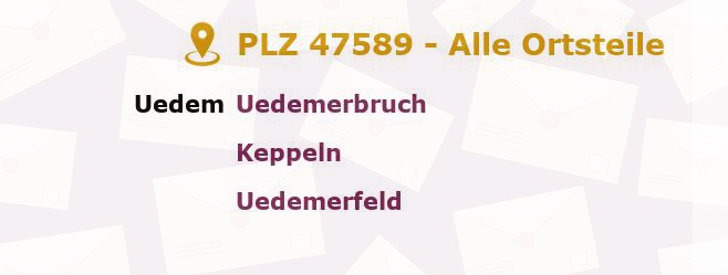 Postleitzahl 47589 Uedem, Nordrhein-Westfalen - Alle Orte und Ortsteile