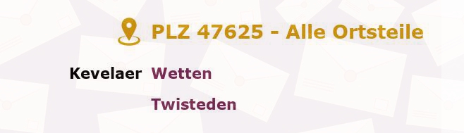 Postleitzahl 47625 Kevelaer, Nordrhein-Westfalen - Alle Orte und Ortsteile