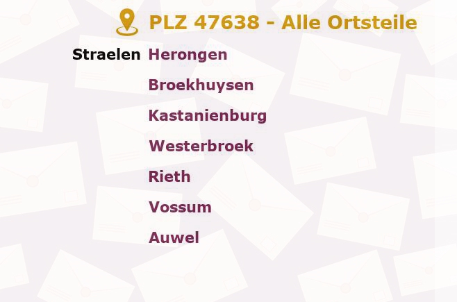 Postleitzahl 47638 Straelen, Nordrhein-Westfalen - Alle Orte und Ortsteile