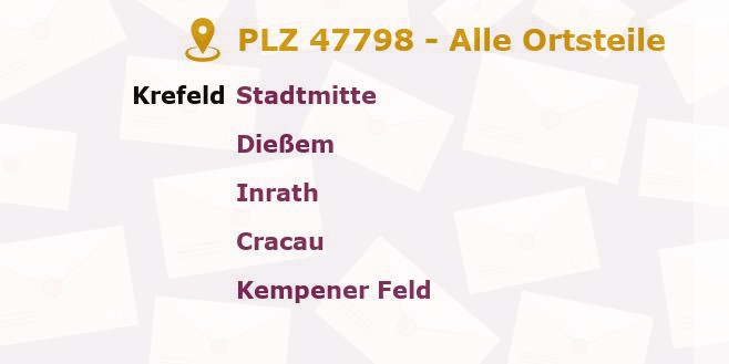 Postleitzahl 47798 Krefeld, Nordrhein-Westfalen - Alle Orte und Ortsteile