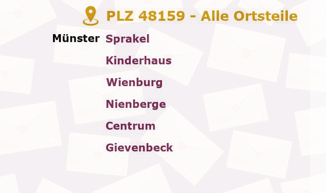 Postleitzahl 48159 Münster, Nordrhein-Westfalen - Alle Orte und Ortsteile