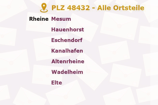 Postleitzahl 48432 Rheine, Nordrhein-Westfalen - Alle Orte und Ortsteile