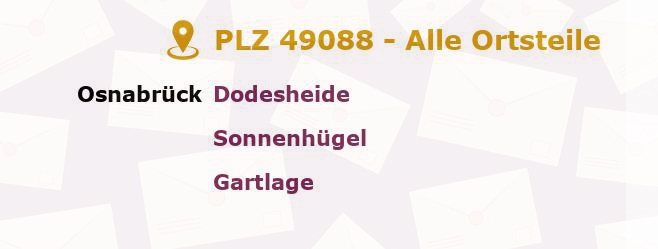 Postleitzahl 49088 Osnabrück, Niedersachsen - Alle Orte und Ortsteile