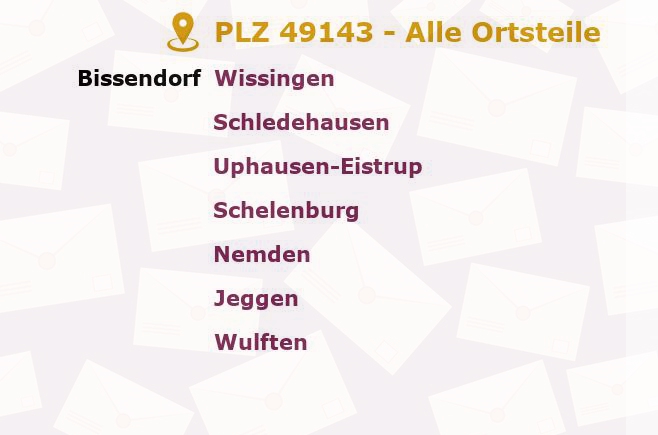 Postleitzahl 49143 Bissendorf, Niedersachsen - Alle Orte und Ortsteile