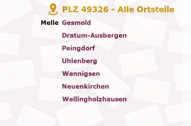 Postleitzahl 49326 Melle, Niedersachsen - Alle Orte und Ortsteile