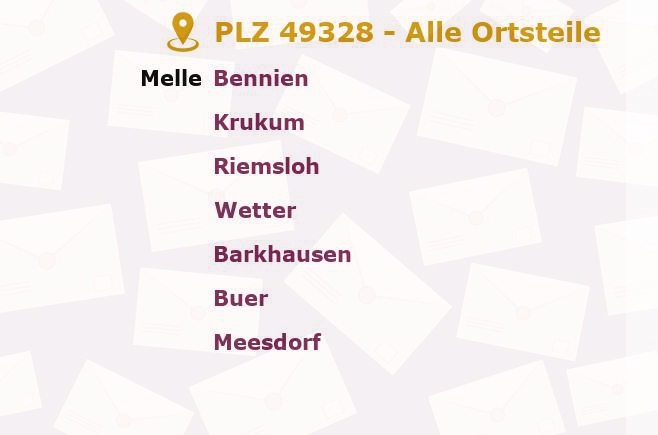 Postleitzahl 49328 Melle, Niedersachsen - Alle Orte und Ortsteile