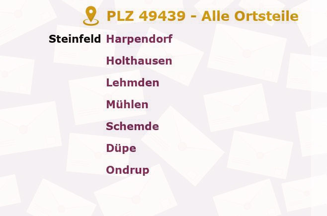 Postleitzahl 49439 Steinfeld, Niedersachsen - Alle Orte und Ortsteile