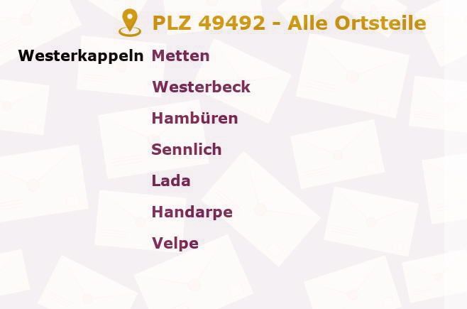 Postleitzahl 49492 Westerkappeln, Nordrhein-Westfalen - Alle Orte und Ortsteile