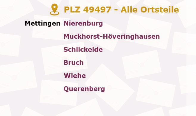 Postleitzahl 49497 Mettingen, Nordrhein-Westfalen - Alle Orte und Ortsteile