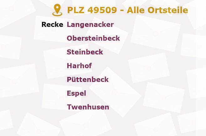 Postleitzahl 49509 Recke, Nordrhein-Westfalen - Alle Orte und Ortsteile