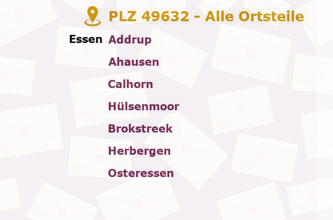 Postleitzahl 49632 Essen, Niedersachsen - Alle Orte und Ortsteile