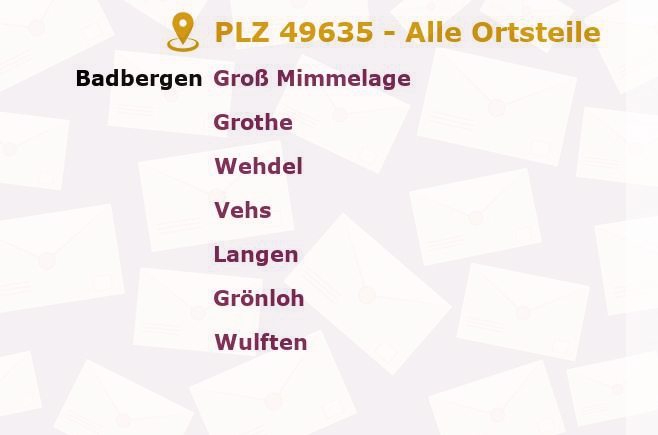 Postleitzahl 49635 Badbergen, Niedersachsen - Alle Orte und Ortsteile