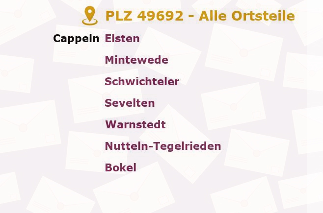 Postleitzahl 49692 Cappeln, Niedersachsen - Alle Orte und Ortsteile