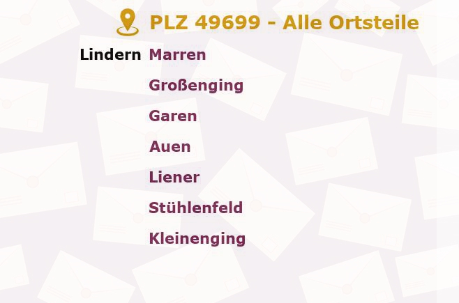 Postleitzahl 49699 Lindern, Niedersachsen - Alle Orte und Ortsteile