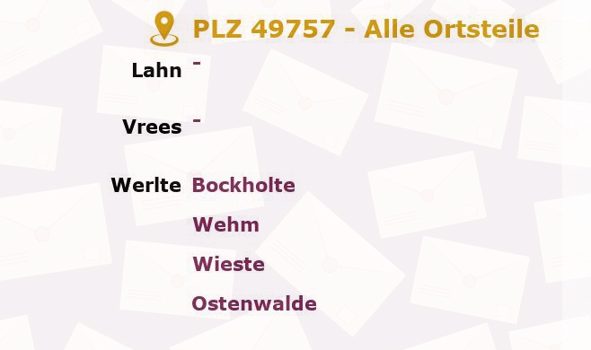 Postleitzahl 49757 Vrees, Niedersachsen - Alle Orte und Ortsteile