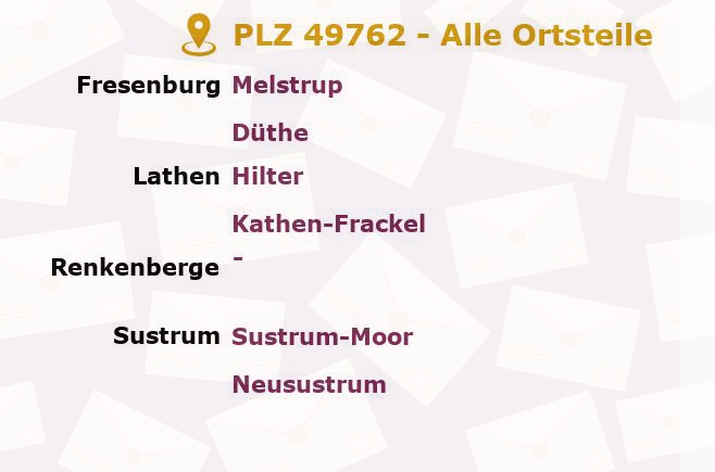 Postleitzahl 49762 Lathen, Niedersachsen - Alle Orte und Ortsteile