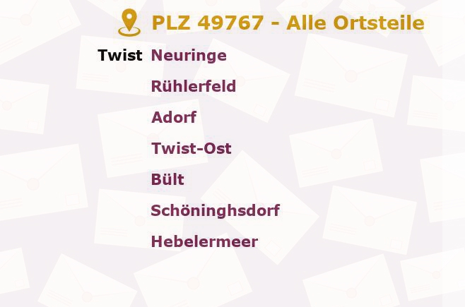 Postleitzahl 49767 Twist, Niedersachsen - Alle Orte und Ortsteile