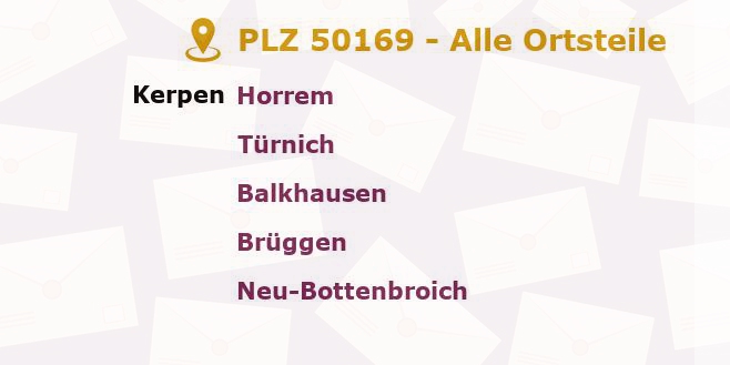 Postleitzahl 50169 Kerpen, Nordrhein-Westfalen - Alle Orte und Ortsteile