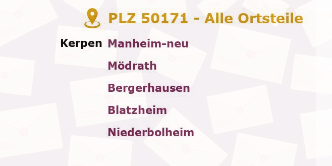 Postleitzahl 50171 Kerpen, Nordrhein-Westfalen - Alle Orte und Ortsteile