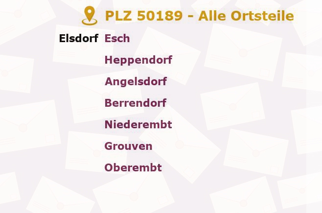 Postleitzahl 50189 Elsdorf, Nordrhein-Westfalen - Alle Orte und Ortsteile