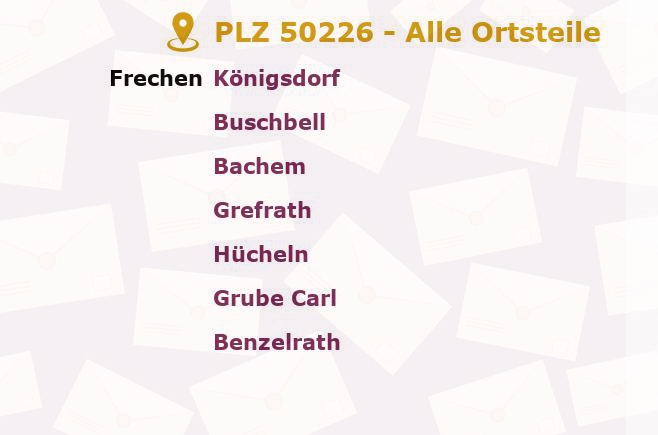 Postleitzahl 50226 Frechen, Nordrhein-Westfalen - Alle Orte und Ortsteile