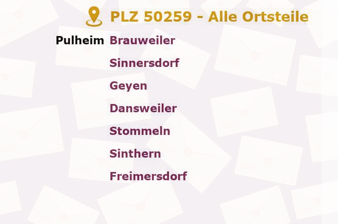 Postleitzahl 50259 Pulheim, Nordrhein-Westfalen - Alle Orte und Ortsteile