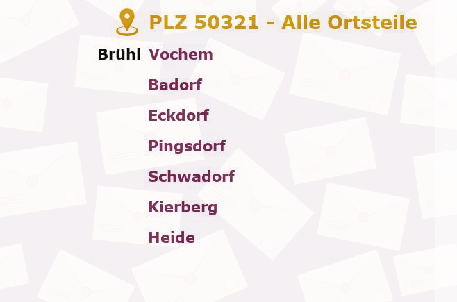 Postleitzahl 50321 Brühl, Nordrhein-Westfalen - Alle Orte und Ortsteile