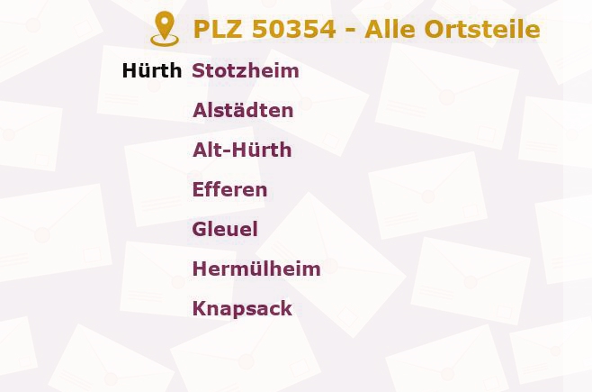 Postleitzahl 50354 Hürth, Nordrhein-Westfalen - Alle Orte und Ortsteile