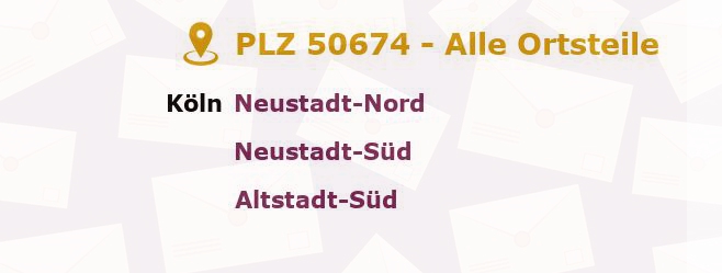 Postleitzahl 50674 Köln, Nordrhein-Westfalen - Alle Orte und Ortsteile