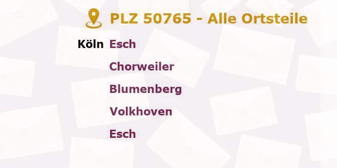 Postleitzahl 50765 Köln, Nordrhein-Westfalen - Alle Orte und Ortsteile