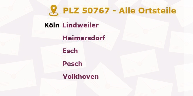 Postleitzahl 50767 Köln, Nordrhein-Westfalen - Alle Orte und Ortsteile