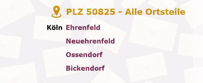 Postleitzahl 50825 Köln, Nordrhein-Westfalen - Alle Orte und Ortsteile