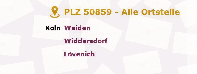 Postleitzahl 50859 Köln, Nordrhein-Westfalen - Alle Orte und Ortsteile